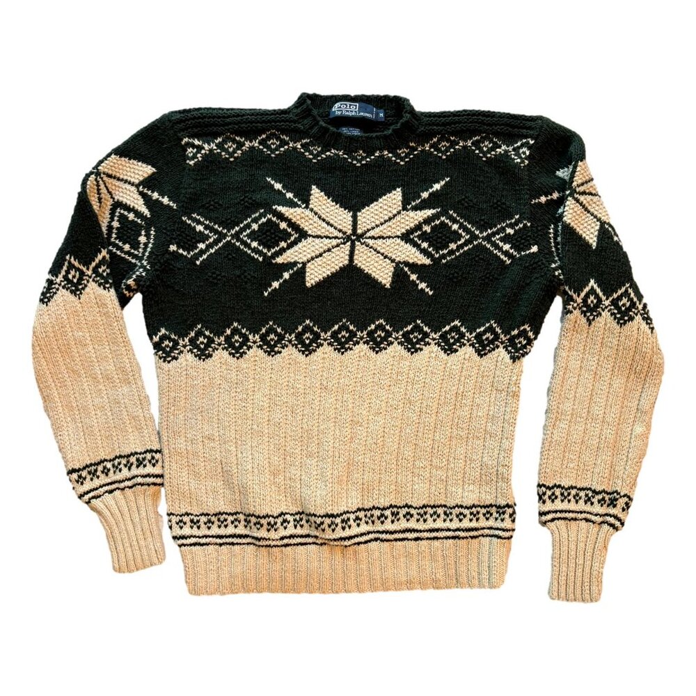 Vintage Polo By Ralph Lauren Nordic Snowflake Cotton Linen Knit Sweater Mens - Picture 14 of 16